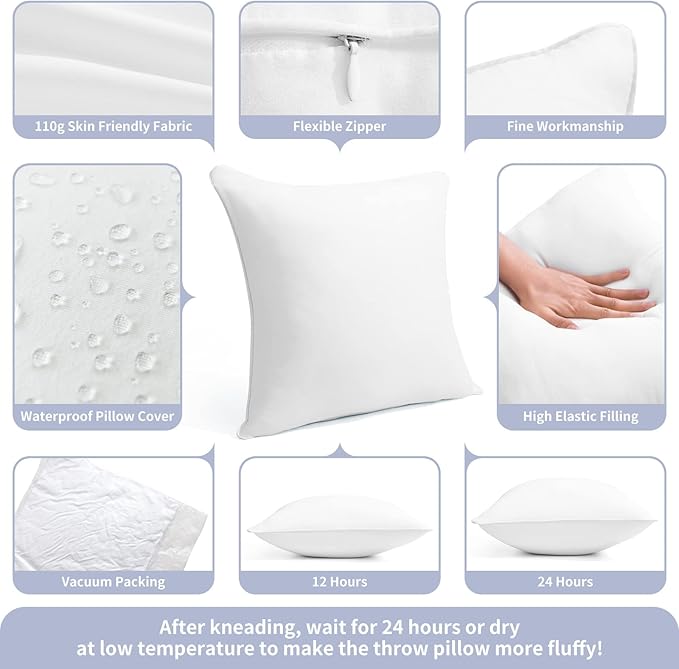QSWRD 12 x 20 Outdoor Throw Pillow Inserts Set of 2 Waterproof Rectangle Lumbar Premium Decorative Couch Pillow Inserts Stuffers Form Small White Sofa Cushions Indoor