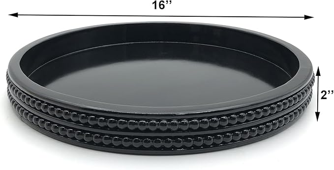 Carah & Cossh Round Wooden Serving Tray, Black Decorative Wood Tray, 16'' Round Modern Decorative Tray, Perfect for Storage and Display (Black)