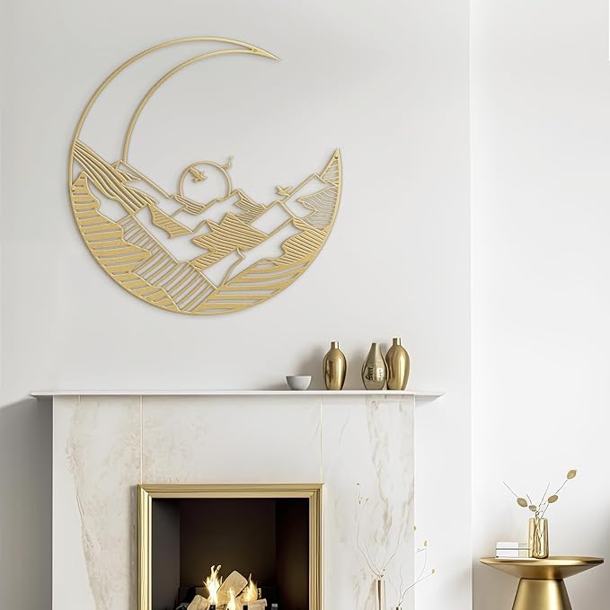 SIGNLEADER Metal Wall Art Decor Moon Landscape Minimalist Modern Abstract Wall Sculpture Hangings Home Decoration for Living Room, Bedroom, Bathroom, Kitchen, Outdoor - 18" Gold