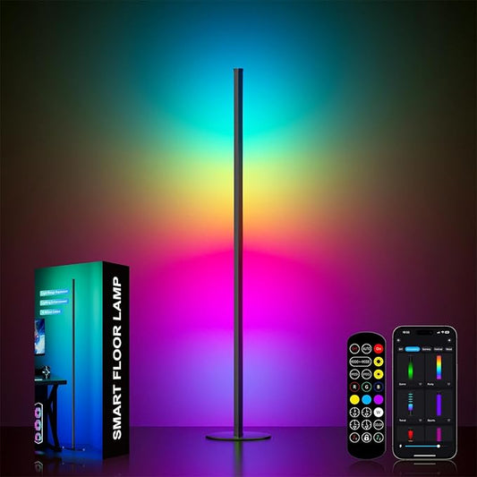 Corner Floor Lamp, Upgraded Corner Lamp APP and Remote Control, 16 Million Colors and Warm White, Music Sync, Timing Function, Color Changing Ambient Light for Living Room Bedroom Gaming