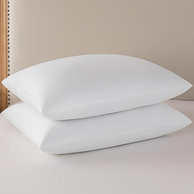 basic home Goose Feathers and Down Pillows, Cotton Cover, Bed Sleeping Hotel Collection Pillows,Set of 2, Queen Size 20x28