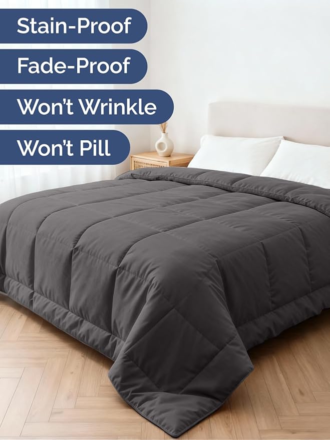 Twin Size, Dark Gray Alternative Down Comforter - Warm, Lightweight, Luxury and Breathable Hotel Quality Bedding Set - All Season Fluffy and Cozy Oversized Cooling Microfiber Duvet Insert Comforter