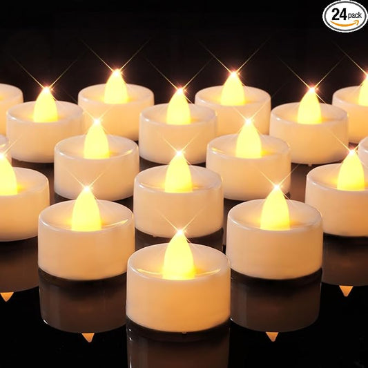 BEICHI Flameless Candles, 24Pack Battery Operated Candle, LED Tea Lights Candles Battery Operated, Flickering Fake Votives for Wedding Halloween Christmas Diwali- Warm Yellow