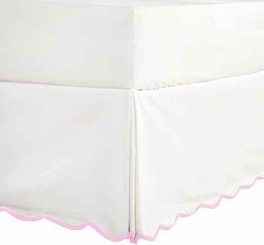 HIG Off-White Chic King Bed Skirt - Easy Fit Scallop Edge Pleated Bedskirts, 14 Inch Drop Anti-Slip Dust Ruffle, Thick Fabric for Enhanced Privacy, Pre-Washed for Long-Lasting Use(N60022)