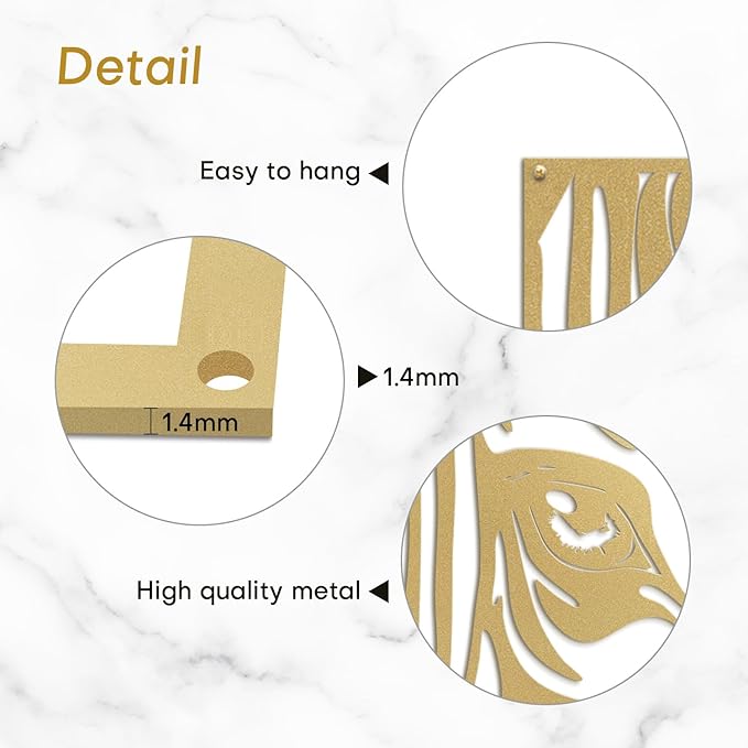 SIGNLEADER Metal Wall Art Decor Zebra with Tears in Eyes Minimalist Modern Abstract Wall Sculpture Hangings Home Decoration for Living Room, Bedroom, Bathroom, Kitchen, Outdoor - 18" Gold