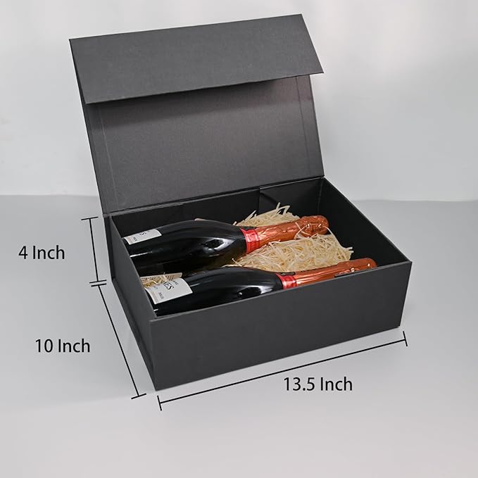 LIFELUM Gift Box 13.5''x10''x4'' Large Black Gifts Boxes with Magnetic Lids Luxury Gift Box for Groomsman Proposal Gifts Contains Card, Ribbon, Filler Birthday