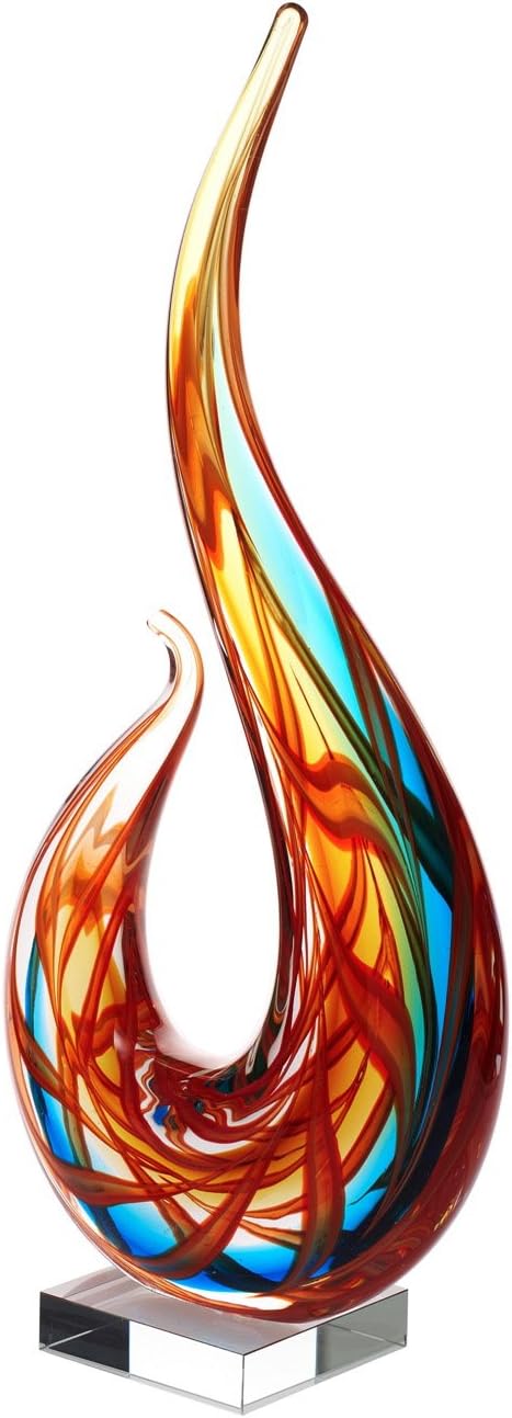 Luxury Lane Hand Blown Flame Sommerso Art Glass Sculpture for Home Decor 12 inch Tall Centerpiece Table Decoration