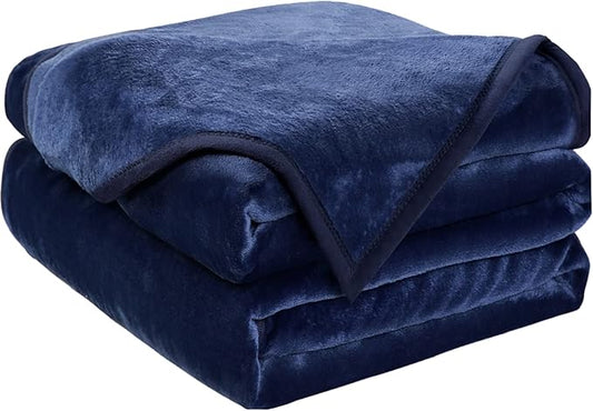 Soft Twin Size Blanket All Season Warm Fuzzy Microplush Lightweight Thermal Fleece Blankets for Couch Bed Sofa,66x90 Inches,Dark Blue