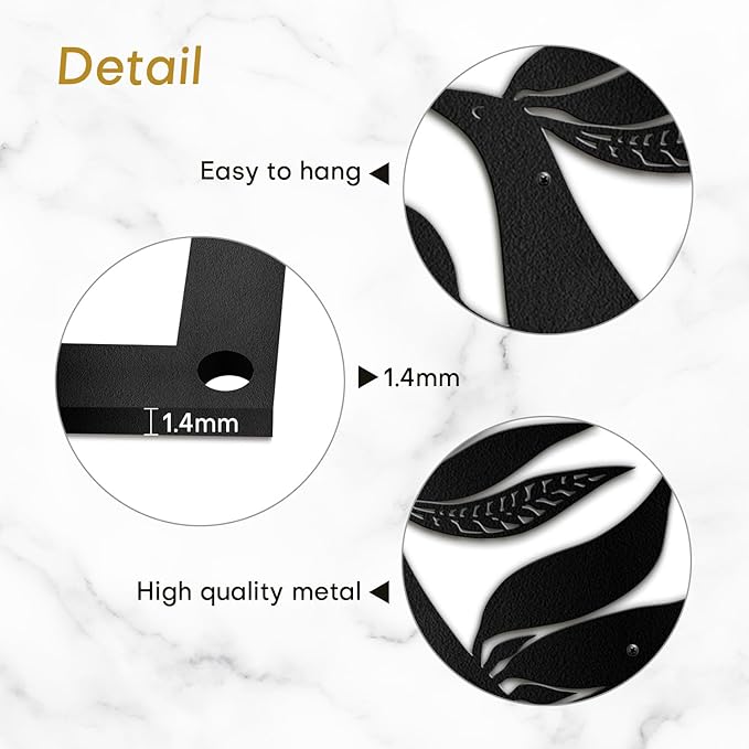 SIGNLEADER Metal Wall Art Decor Bird with Leaves Minimalist Modern Abstract Wall Sculpture Hangings Home Decoration for Living Room, Bedroom, Bathroom, Kitchen, Outdoor - 18" Black