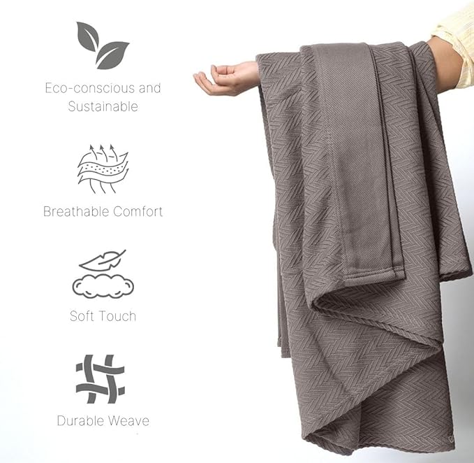 9Threads Luxury Cotton Blankets for King Bed - Blanket for Ultimate Comfort and Warmth, Herringbone Cozy Lightweight,Soft and Breathable Design Ideal for Cuddling for All Seasons Dark Grey