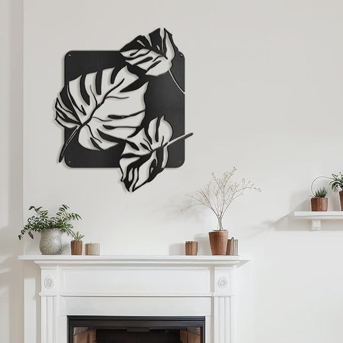 SIGNLEADER Metal Wall Art Decor Tropical Monstera Leaf Minimalist Modern Abstract Wall Sculpture Hangings Home Decoration for Living Room, Bedroom, Bathroom, Kitchen, Outdoor - 18" Black