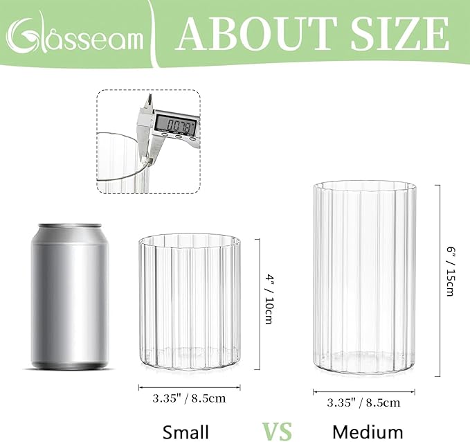 Glasseam Glass Cylinder Vases for Centerpieces: 12pcs Clear Ribbed Flower Vases for Pillar Candle - 4 Inch Modern Hurricane Floating Candle Holder for Wedding Table Centerpieces Living Room Home Decor