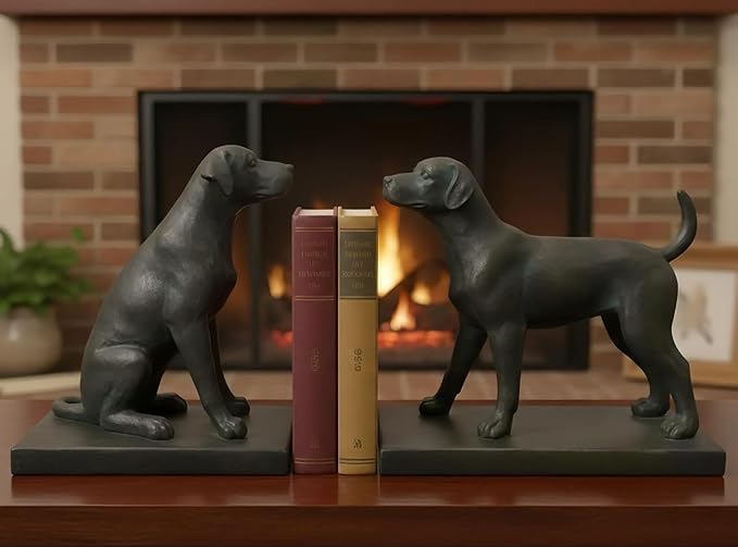 Comfy Hour Dog Bookends, Black Resin Decorative Book Ends, Heavy Duty Book Holder for Shelves & Office, 9.1 Inch, Home Decor, 1 Pair