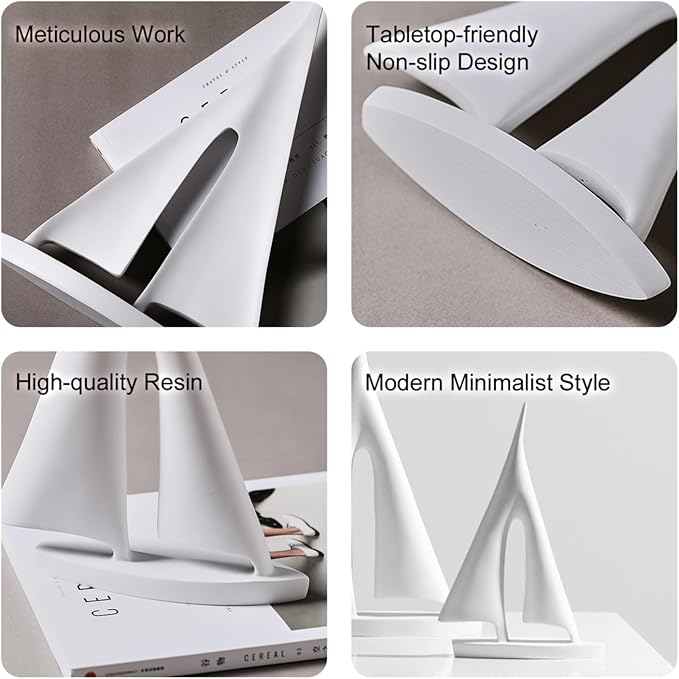 Modern Home Decor Sculpture, Sailboat Decor Abstract Statue, Resin Art Sculptures and Statues, Boat Gifts Home Tabletop Decoration, Living Room, Bathroom, Office, Bookshelf（2 Pack-Gold