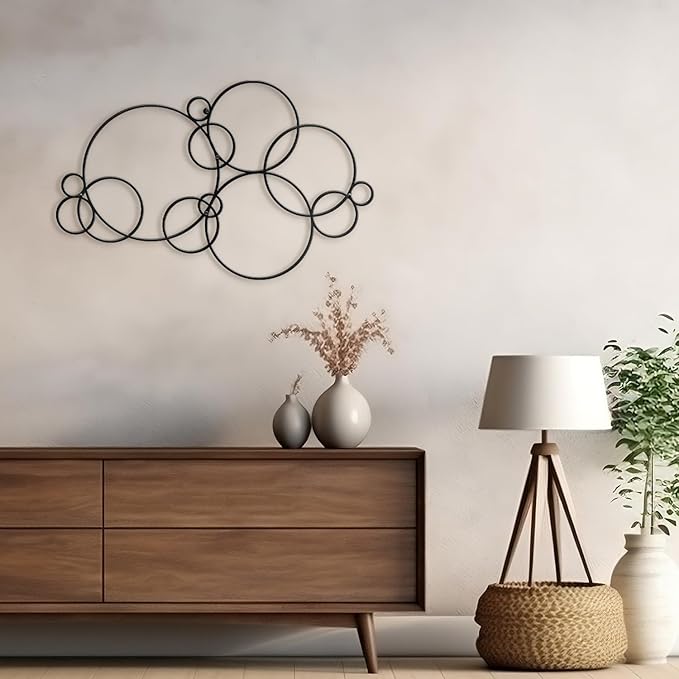 SIGNLEADER Metal Wall Decor Circles Bubbles Minimalist Modern Luxury Wall Sculpture Hangings 3D Statue Home Decoration for Living Room, Bedroom, Bathroom, Kitchen, Fireplace, Office - 24" Black