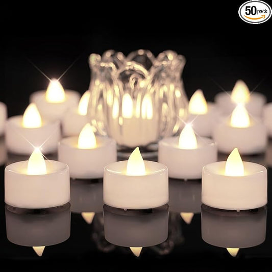 BEICHI Flameless Candles, 50Pack Battery Operated Candle, LED Tea Lights Candles Battery Operated, Flickering Fake Votives for Wedding Halloween Christmas Diwali- Warm White