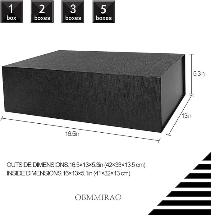 Upgrade 5PCS BLACK Hard Extra Large Gift Box with Lid,16.5 x13 x5.3 Inches, Magnetic Gift Boxes for Clothes Robe Wedding Dress Sweater and Gifts,Reusable Foldable Bridesmaid Proposal Box