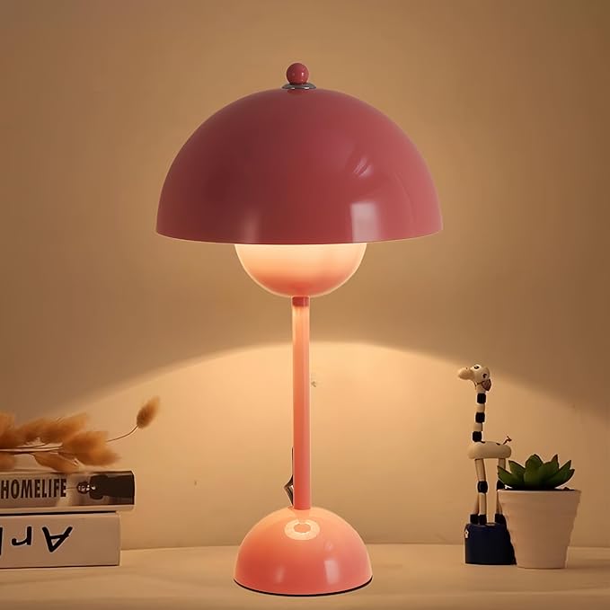 COSYLUX Modern Small Table Lamp for Bedroom, Cute Dome Shade Reflecting Light Reading Lamp for Living Room, Kid's Room, Study, Office, Beside Bedside Nightstand Desk Lamp(Light Pink)