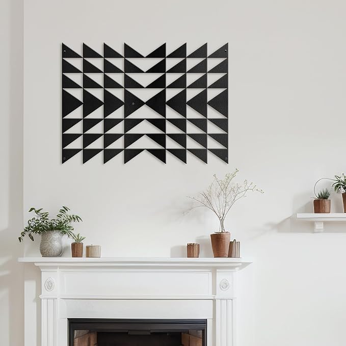 SIGNLEADER Metal Wall Decor Triangle Composition Minimalist Modern Luxury Wall Sculpture Hangings 3D Statue Home Decoration for Living Room, Bedroom, Bathroom, Kitchen, Fireplace, Office - 24" Black