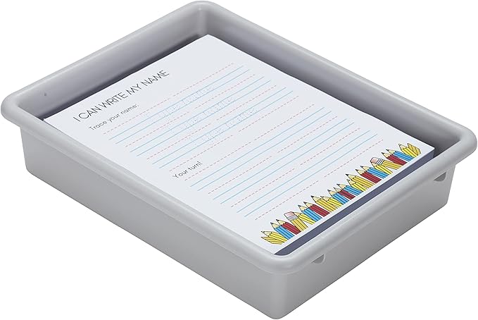 ECR4Kids Letter Size Tray with Lid, Storage Bin, Light Grey, 10-Piece