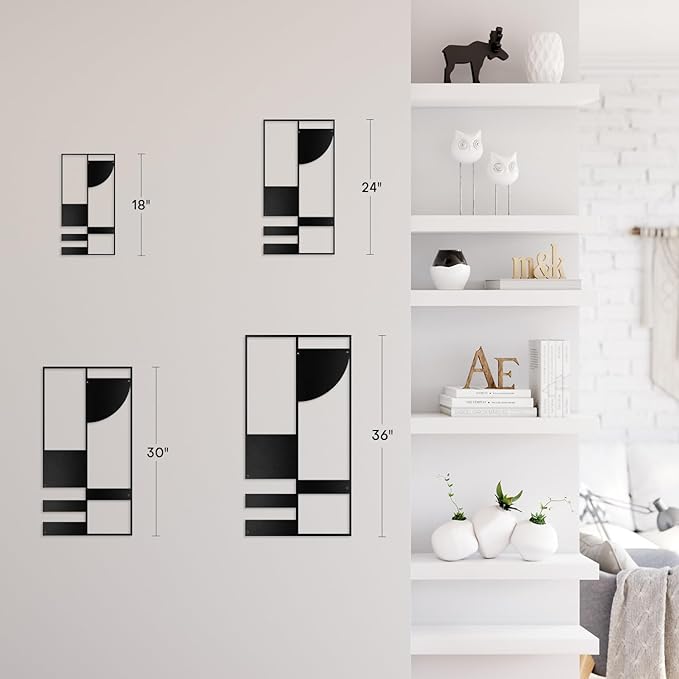 SIGNLEADER Metal Wall Decor Picasso Geometric Minimalist Modern Luxury Wall Sculpture Hangings 3D Statue Home Decoration for Living Room, Bedroom, Bathroom, Kitchen, Fireplace, Office - 24" Black