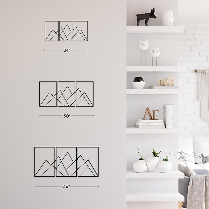 SIGNLEADER Metal Wall Decor Triangle Mountains Line Minimalist Modern Luxury Wall Sculpture Hangings 3D Statue Home Decoration for Living Room, Bedroom, Bathroom, Kitchen, Fireplace, Office - 24" Black