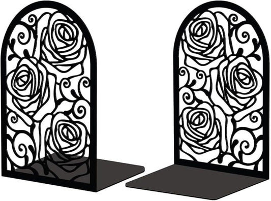 Peacoblue Metal Bookends for Shelves Decorative, Modern Creative Heavy Duty Study Bookends Stoppers Holder Stand for Desk Shelf, 5.3"x4.3"x7.9" Vintage Rose Book Ends Books Support, 1 Pair(Rose)