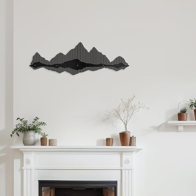 SIGNLEADER Metal Wall Decor Mountains Lines Minimalist Modern Luxury Wall Sculpture Hangings 3D Statue Home Decoration for Living Room, Bedroom, Bathroom, Kitchen, Fireplace, Office - 24" Black
