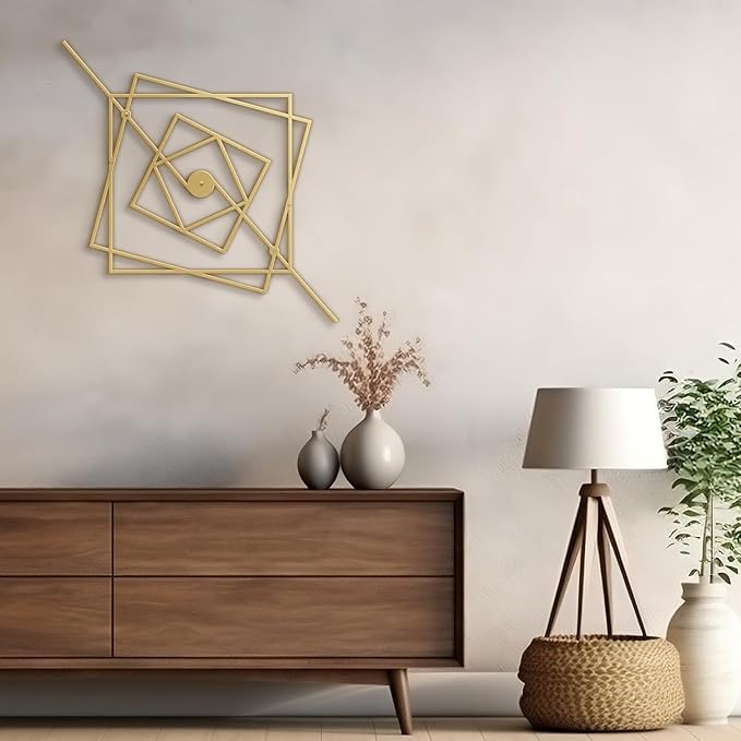 SIGNLEADER Metal Wall Decor Geometric Abstract Minimalist Modern Luxury Wall Sculpture Hangings 3D Statue Home Decoration for Living Room, Bedroom, Bathroom, Kitchen, Fireplace, Office - 18" Gold