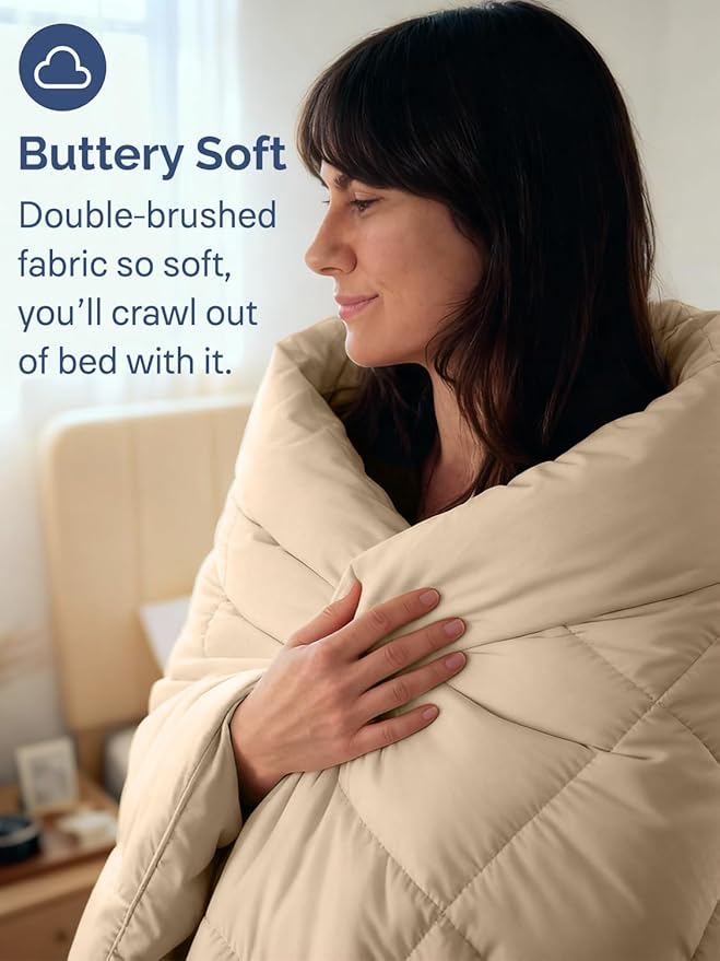 Cal King Size, Cream Alternative Down Comforter - Warm, Lightweight, Luxury and Breathable Hotel Quality Bedding Set - All Season Fluffy and Cozy Oversized Cooling Microfiber Duvet Insert Comforter