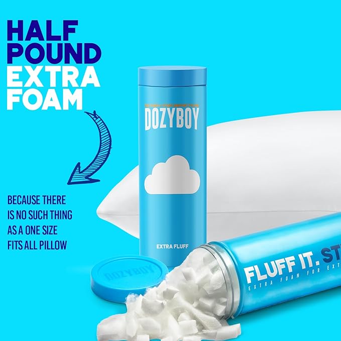 DozyBoy Fluff and Stuff Comfort Pillow | Queen Size Memory Foam Pillows, Chiropractor Designed and Approved 2-in-1 Back Support and Bed Pillows | Fully Adjustable Pillow (White, Queen (Pack of 1))