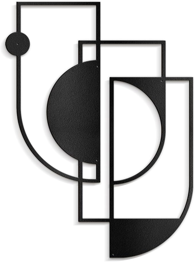 SIGNLEADER Metal Wall Decor Overlapping Rectangles Minimalist Modern Luxury Wall Sculpture Hangings 3D Statue Home Decoration for Living Room, Bedroom, Bathroom, Kitchen, Fireplace, Office - 18" Black