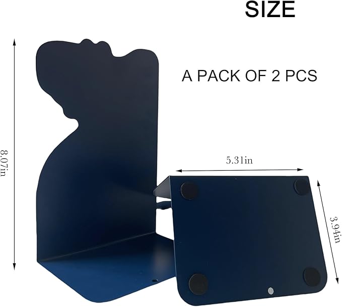 2 Pack Metal Bookends,5.3"x3.9"x8"Non-Slip Darkblue Cartoon Dinosaur Book Stopper,Heavy Duty Premium Space-Themed Decorative Book End, Supports for Kids Children Shelves,Room,School,Learning Gifts