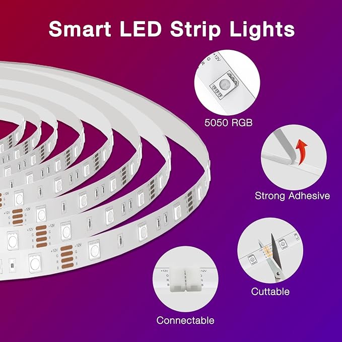 DAYBETTER 100 ft Smart WiFi Led Lights, Led Strip Lights Work with Alexa and Google Assistant, App Voice Remote Control Music Sync Color Changing RGB Strip Lighting for Bedroom Room Decor, 50 ft *2