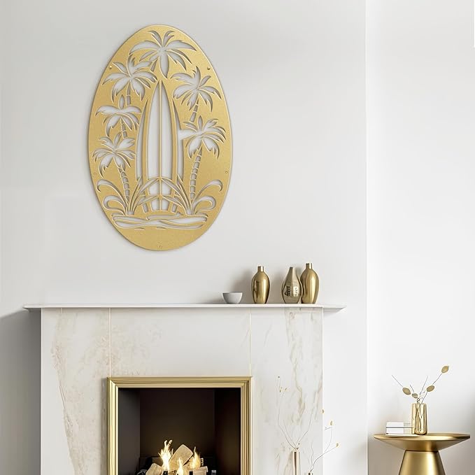 SIGNLEADER Metal Wall Art Decor Palm Tree Minimalist Modern Abstract Wall Sculpture Hangings Home Decoration for Living Room, Bedroom, Bathroom, Kitchen, Outdoor - 18" Gold