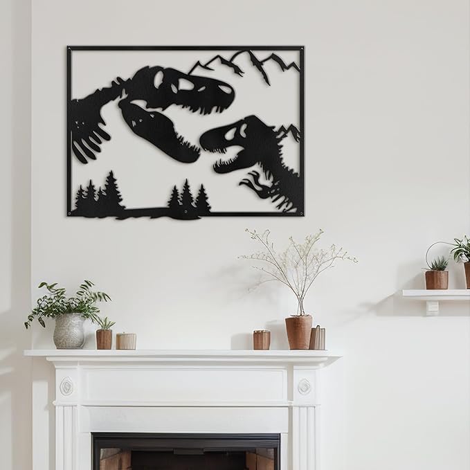 SIGNLEADER Metal Wall Art Decor Screaming Dinosaur Minimalist Modern Abstract Wall Sculpture Hangings Home Decoration for Living Room, Bedroom, Bathroom, Kitchen, Outdoor - 18" Black