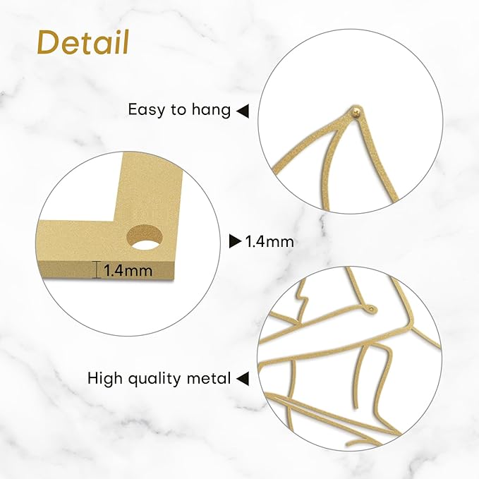 SIGNLEADER Metal Wall Art Decor Woman Body Outline Modern Abstract Wall Sculpture Hangings Home Decoration for Living Room, Bedroom, Bathroom, Kitchen, Outdoor - 18" Gold