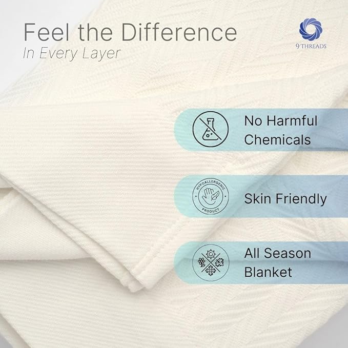 9Threads 100% Cotton Herringbone Weave Blankets, 66" X 90" Twin, Throw Blanket for Bed, All Season Cotton Blanket, Cozy Blanket,Throws & Bed Blanket, Throw Blanket for Couch, Modern Home Decor -Tusk
