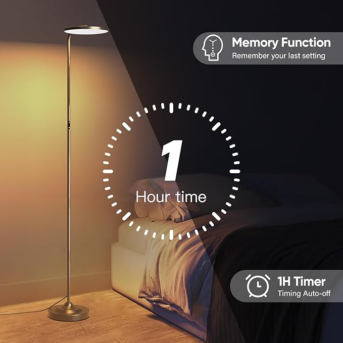 SIBRILLE RGB Floor Lamp, 36W Bright LED Standing Lamp, Stepless Dimming Color Changing Torchiere Floor Lamps with Remote, 350°Rotating Modern Tall Floor Lamp for Living Room, Gaming Room