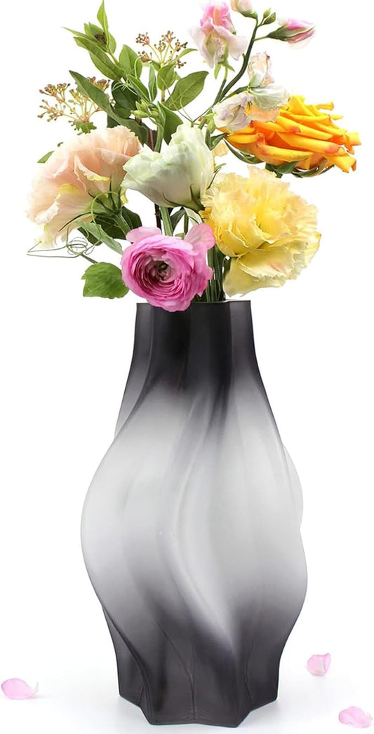 Modern Glass Vase with Hexagonal Mouth Gradient Color Home Decor Vase for Centerpieces, Wedding, Living Room, Bedroom, Table Decor(Grey)