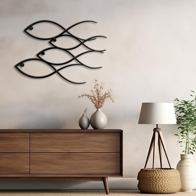 SIGNLEADER Metal Wall Art Decor Fish Minimalist Modern Abstract Wall Sculpture Hangings Home Decoration for Living Room, Bedroom, Bathroom, Kitchen, Outdoor - 18" Black