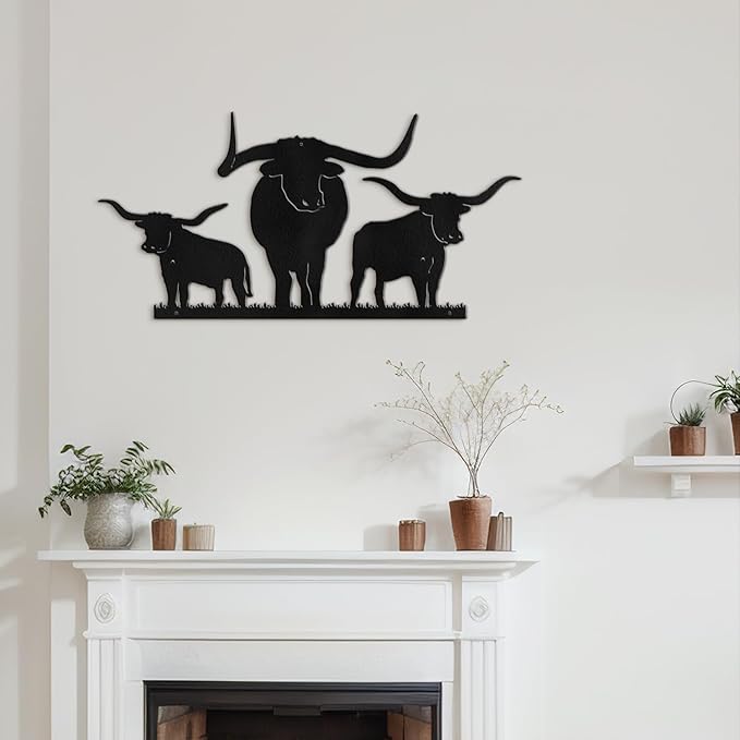SIGNLEADER Metal Wall Art Decor Three Cows Minimalist Modern Abstract Wall Sculpture Hangings Home Decoration for Living Room, Bedroom, Bathroom, Kitchen - 18" Black
