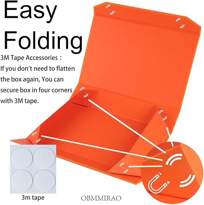 Orange Gift Boxes with Lids 12x8x2.5 Inches, Shirt Gift Boxes for Wrapping, Magnetic Gift Boxes Bulk for Presents （Orange Peel Grain;5Pcs）