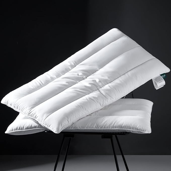Three Geese Luxury Thin Flat Goose Feather Down Pillows King Size Set of 2, 3" Height, 100% Cotton Cover, Medium Firm Hotel Collection Ultra Slim Thin Bed Pillows, Machine Washable, 18 x 36 Inches