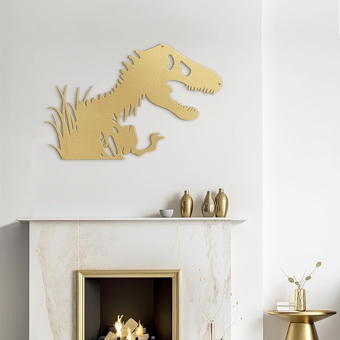 SIGNLEADER Metal Wall Art Decor T-Rex Breaking Out Minimalist Modern Abstract Wall Sculpture Hangings Home Decoration for Living Room, Bedroom, Bathroom, Kitchen - 18" Gold