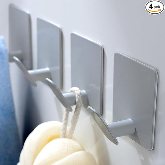 DELITON Adhesive Colorful Hanging Hooks - 4 Packs Gray Cute Kids Hooks& Bathroom Towel Hooks Stick on for Hanging
