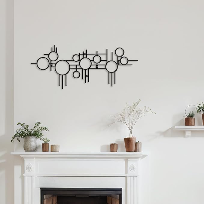 SIGNLEADER Metal Wall Decor Round Circle Lines Minimalist Modern Luxury Wall Sculpture Hangings 3D Statue Home Decoration for Living Room, Bedroom, Bathroom, Kitchen, Fireplace, Office - 24" Black