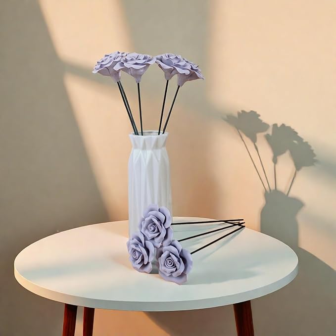 Handmade Porcelain 3D Ceramic Rose Flower, Eternal Flower Decoration for Home Office Decor, Creative Desktop vases, Porcelain Decorations, Set of 9 (Purple)