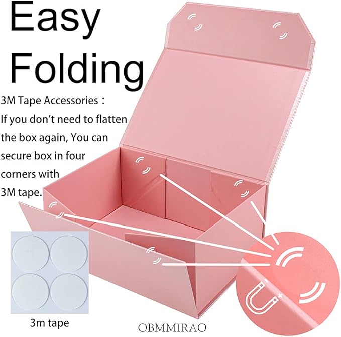Upgrade 1PCS Pink Gift Box 9.5x7x4 Inches, Sturdy Gift Box with Lid for Gift Packaging, Foldable Magnetic Closure Storage Boxes, Bridesmaid proposal box, Rectangle Collapsible Box