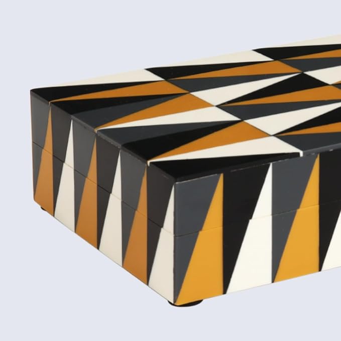 Handicrafts Home Large Decorative Storage Box 12x6– Coffee Table Organizer Box, Modern Home Décor Accent, Keepsake Memory Box, Jewelry Storage Box, Boho Decorative Box with Lid for Shelf, Mantle Decor